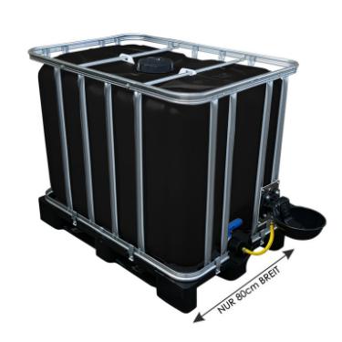 600l IBC Wassertank in SCHWARZ mit Tränkebecken auf PE-Palette NEU 