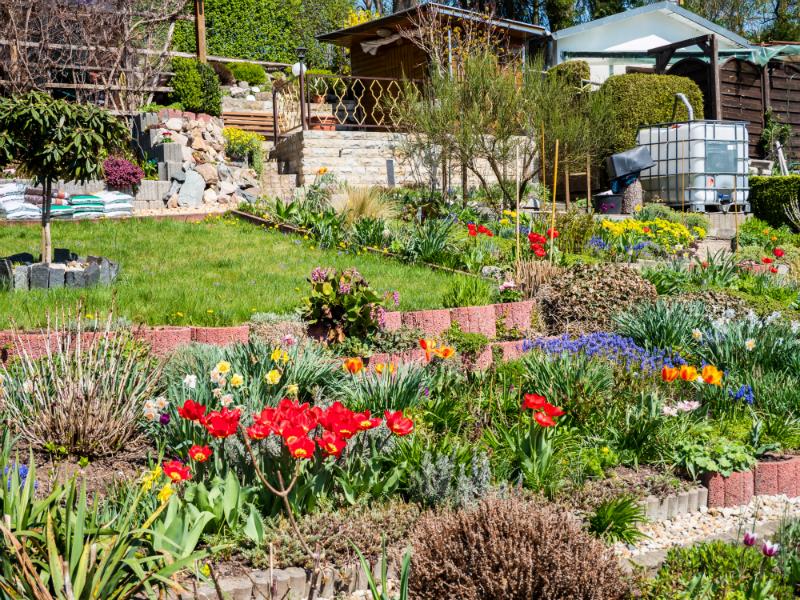 Schoener Schrebergarten im Fruehling