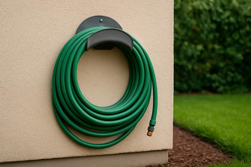 Den Schlauch sauber aufzurollen, lohnt sich Ein sauber aufgerollter Schlauch an einer Wandhalterung