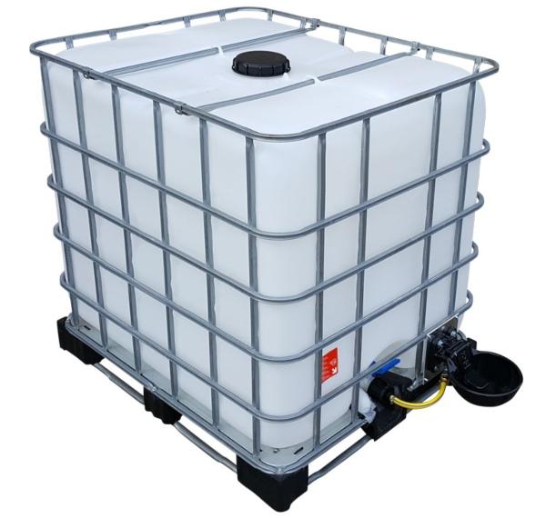 1000l IBC Wassertank mit Traenkebecken auf Stahl-PE-Palette NEU