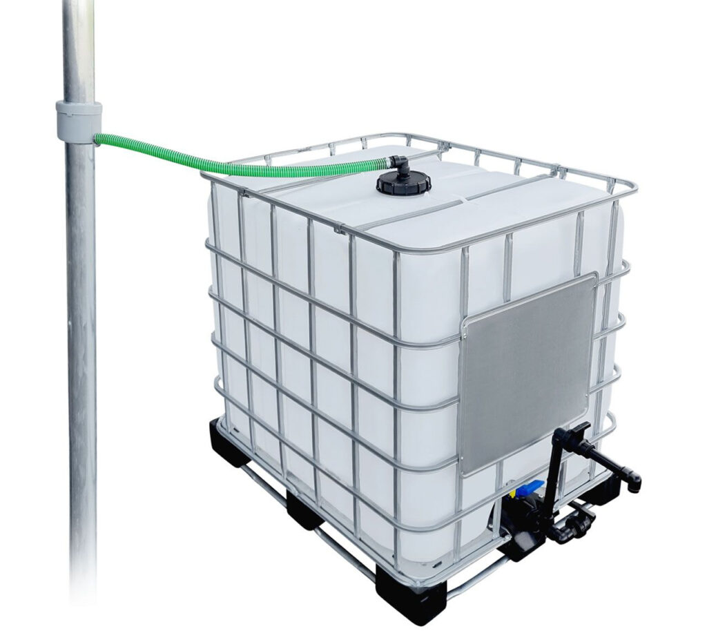 1000l IBC Regenwassertank Neuwertig mit Fallrohranschluss + Schwanenhals 
