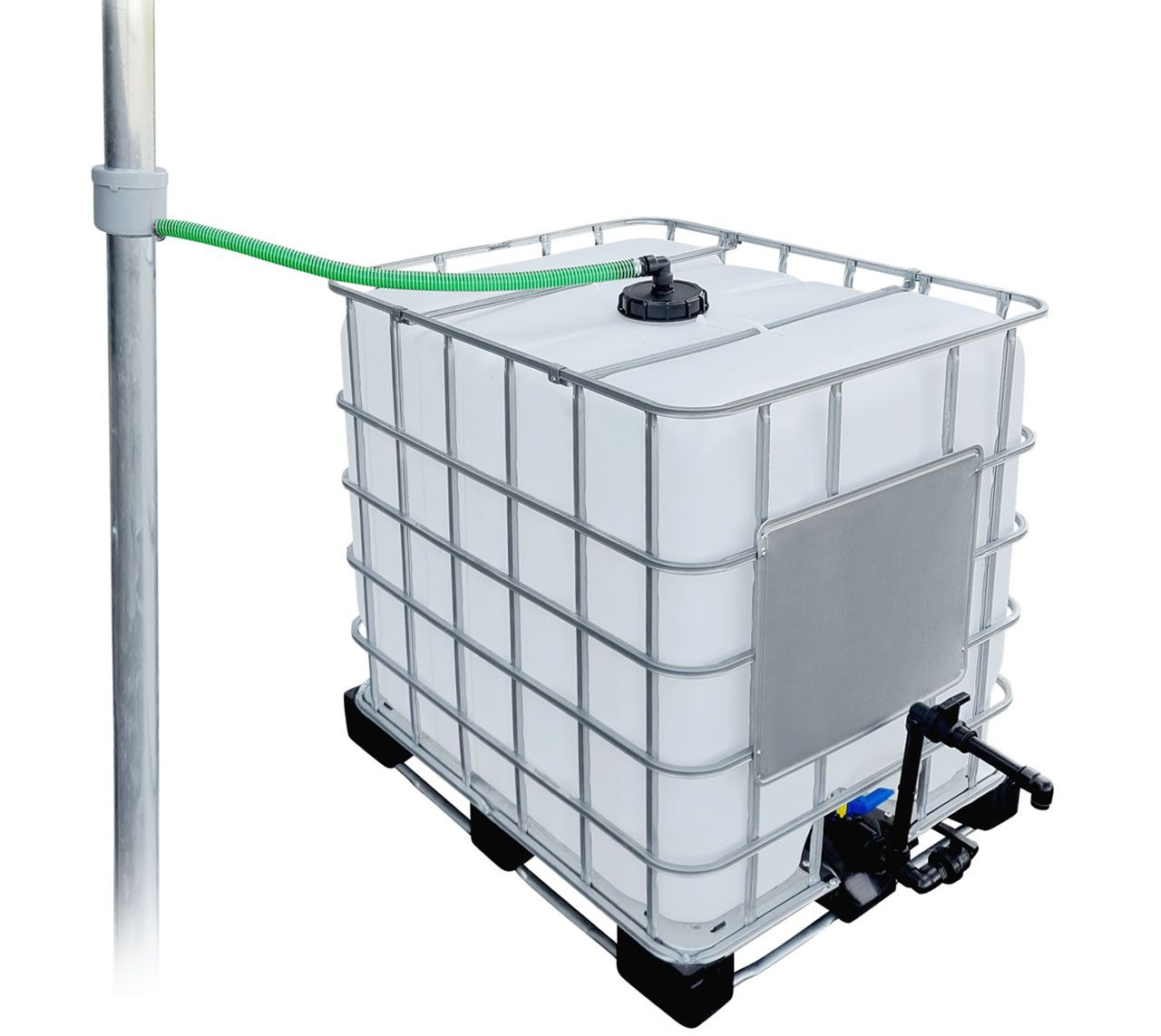 1000l IBC Regenwassertank Neuwertig mit Fallrohranschluss + Schwanenhals