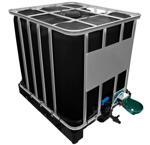 1000l IBC Wassertank in SCHWARZ mit Tränkebecken auf PE-Palette NEU