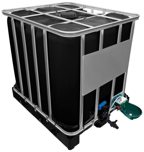 1000l IBC Wassertank in SCHWARZ mit Tränkebecken auf PE-Palette NEU