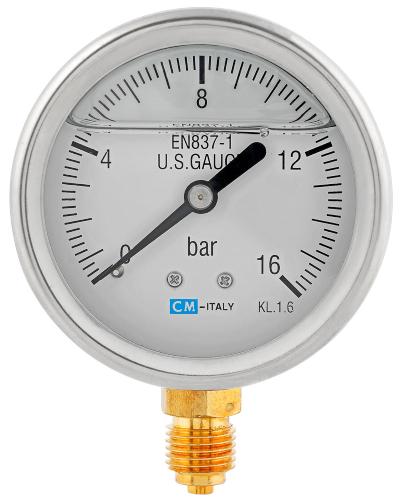 Manometer radial V2A Glyzerinfüllung 0-16 bar 1/4" AG - Manometeranschluss