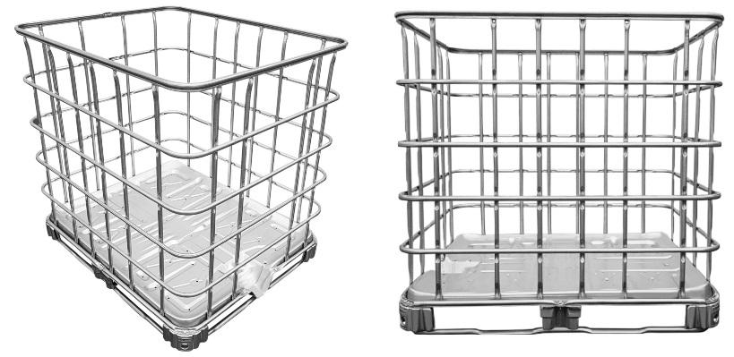 IBC Gitterbox auf Stahlpalette