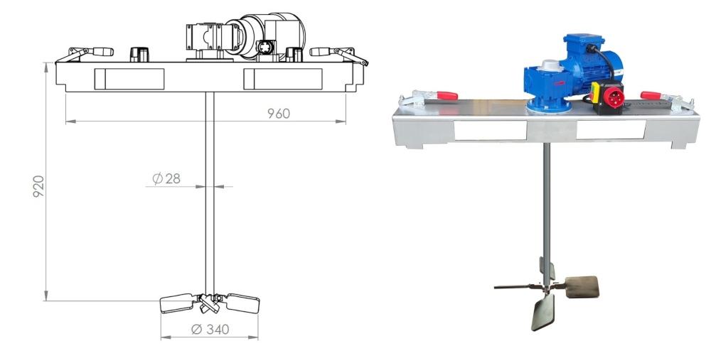 IBC Schneckengetrieberührwerk mit E-Antrieb 2000 m/Pas. - Containermischer für den IBC