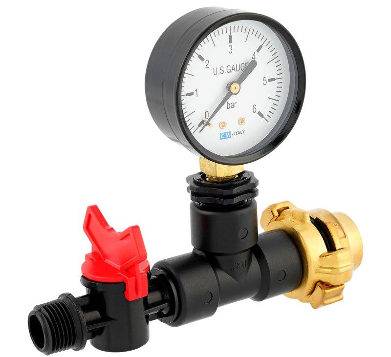 Messgerät mit Manometer für Wassermenge Druck/Durchfluss 