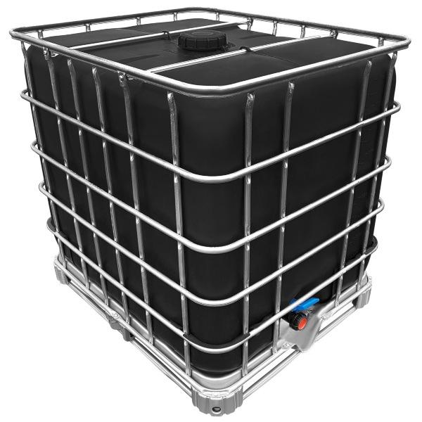 1000l IBC Wassertank, schwarz, gebraucht/gespült auf PE- oder Stahlpalette - Ecological Packaging