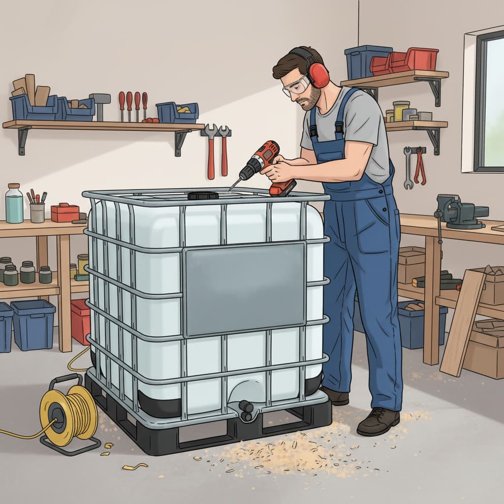 IBC-Container zuschneiden - 01-Startloch-setzen IBC-Container zuschneiden - 01-Startloch-setzen