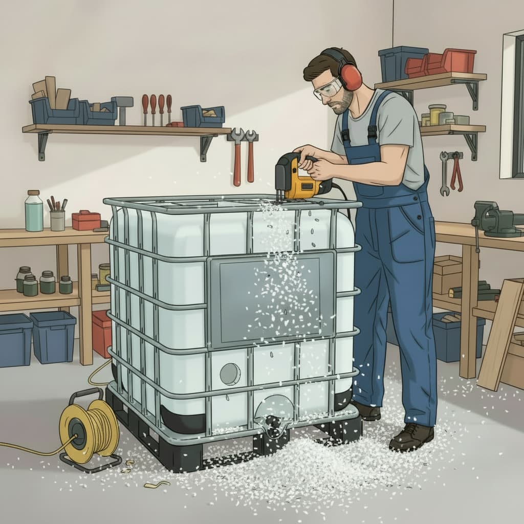 IBC-Container zuschneiden - 03-Kontur-saegen IBC-Container zuschneiden - 03-Kontur-saegen