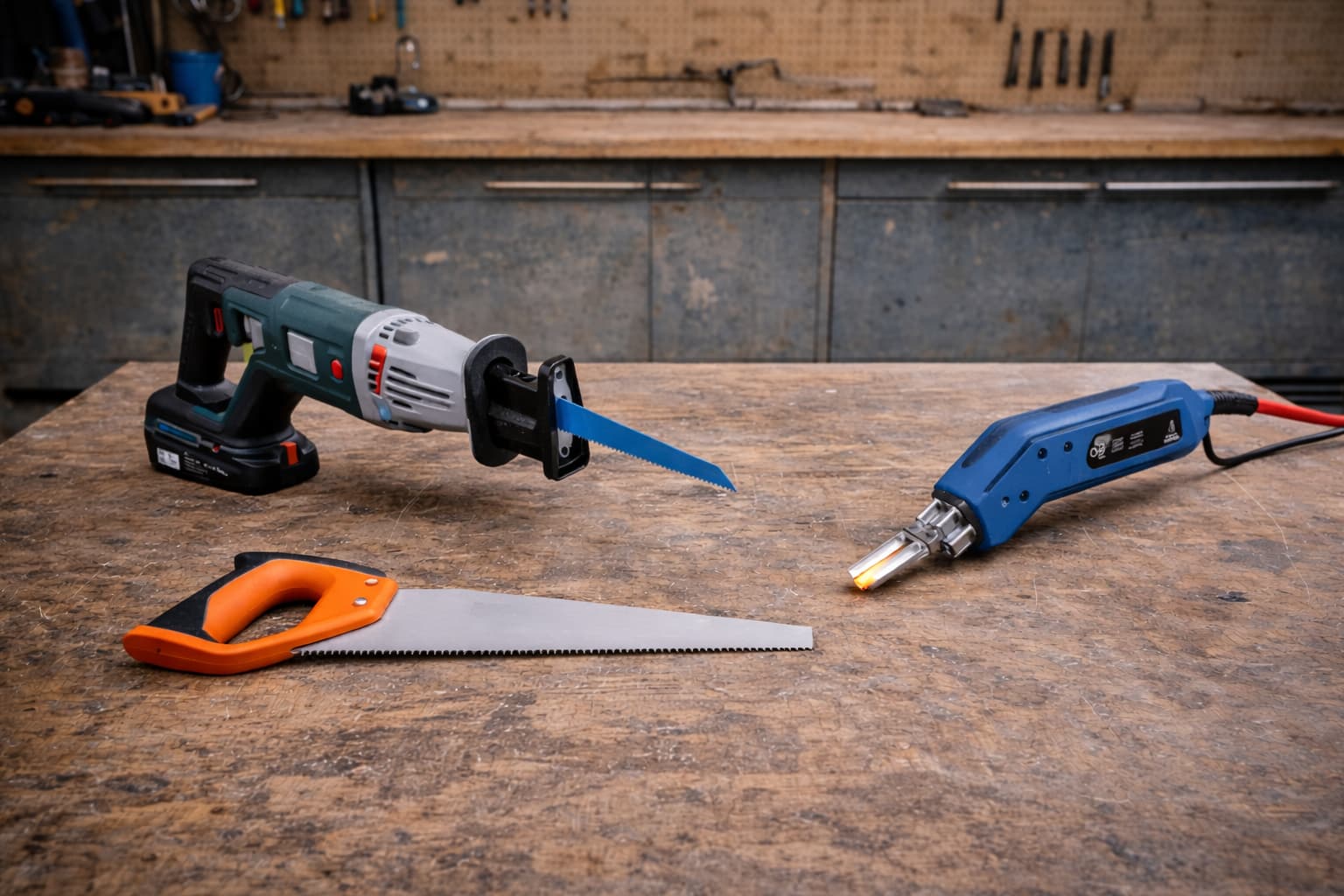 Werkzeuge / Tools zum Schneiden: Säbelsäge, Handsäge, Heißschneider Werkzeuge / Tools zum Schneiden: Säbelsäge, Handsäge, Heißschneider