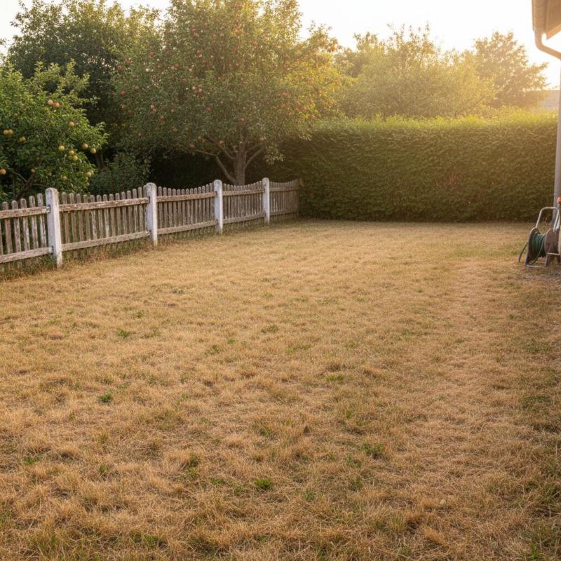 Trockene, braune Rasenfläche im Hochsommer – Sommerdormanz bei Gräsern Weitgehend verbrannte, trockene Rasenfläche im Hochsommer – typisches Bild der Sommerdormanz bei Gräsern