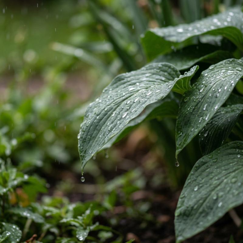 Weiches Regenwasser ist für viele Gartenpflanzen besonders verträglich Regentropfen auf grünen Gartenblättern