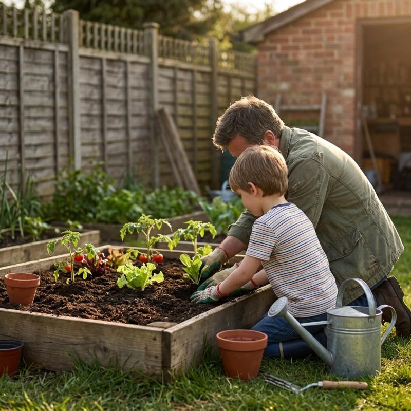Das Pflanzen junger Setzlinge ins Beet gehört im Mai zu den schönsten Gartenarbeiten für die ganze Familie Familie bepflanzt im Mai gemeinsam ein Gemüsebeet mit jungen Setzlingen
