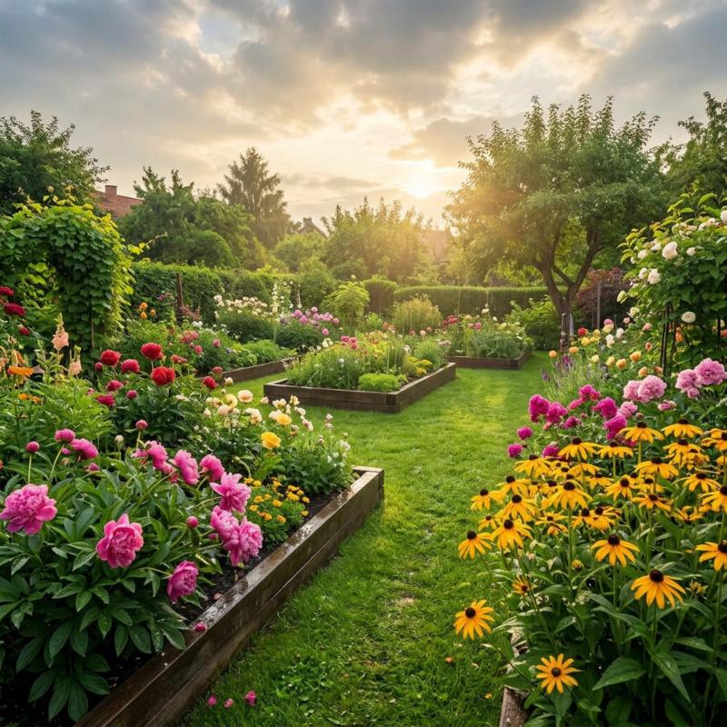 Garten nach dem Regen – Regenwasser sinnvoll für die Gartenbewässerung nutzen Üppiger Garten nach dem Regen – ideal für eine Regenwassersammelanlage im Eigenbau