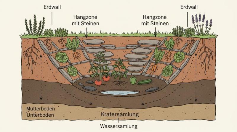 Schematische Darstellung des Kraterbeets