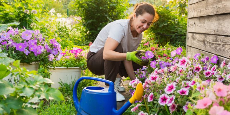 Frau-bei-der-Gartenarbeit- Pflanz- und Gartenarbeit im Mai
