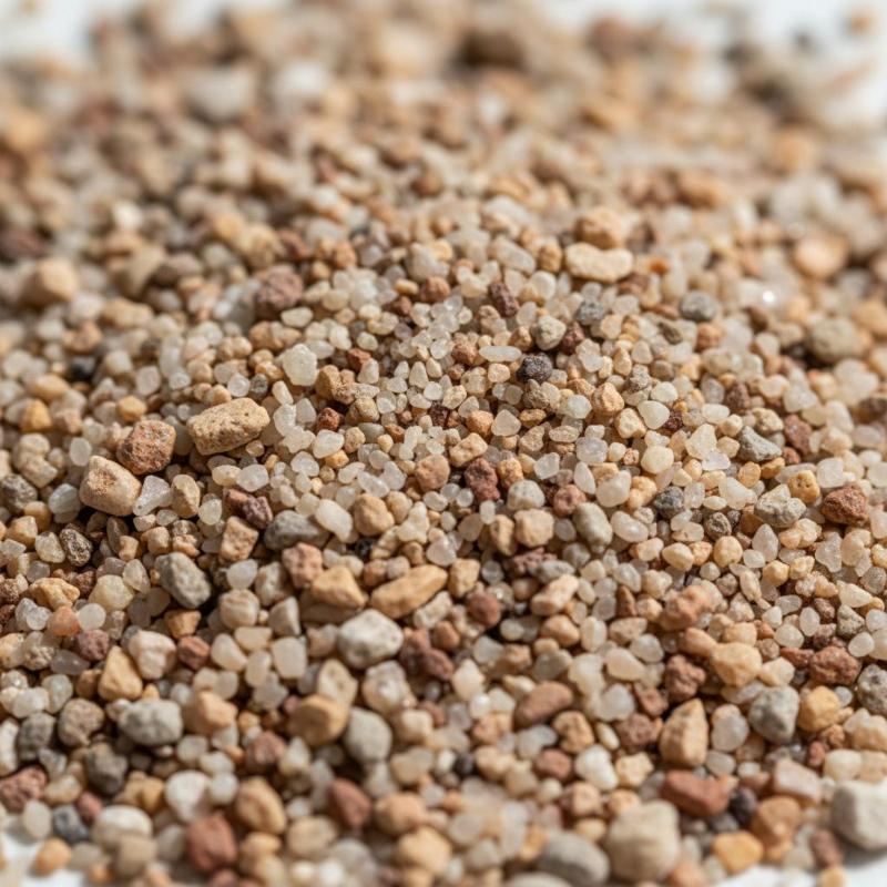 Grobkörniger Sand und mineralischer Splitt – das richtige Substrat für das Sandbeet Makroaufnahme von grobkörnigem Gartensand und Splitt als Substrat für ein Sandbeet