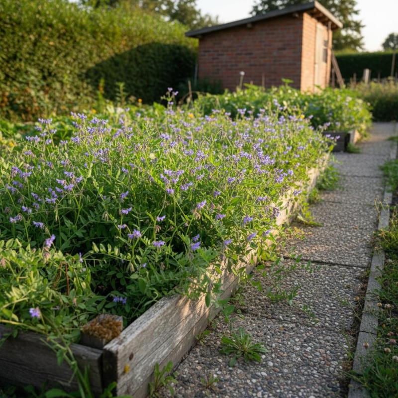Gemüsebeet mit dichtem Bestand aus Gründüngerpflanzen – Gründünger für den Gemüsegarten in voller Wuchskraft