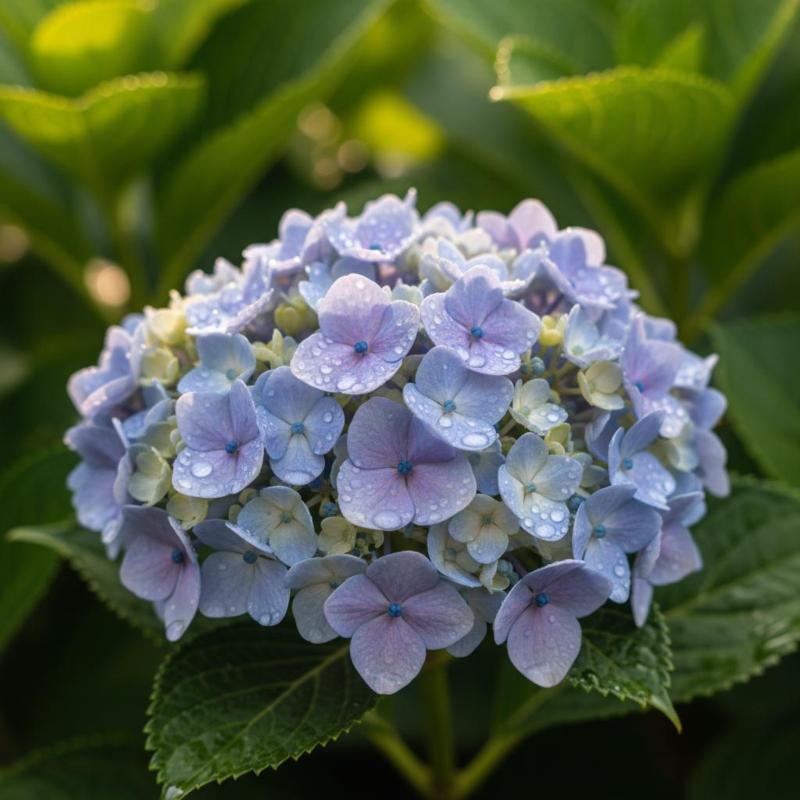 Nahaufnahme einer Hortensienblüte mit Farbverlauf von Rosa zu Blau je nach Boden-pH