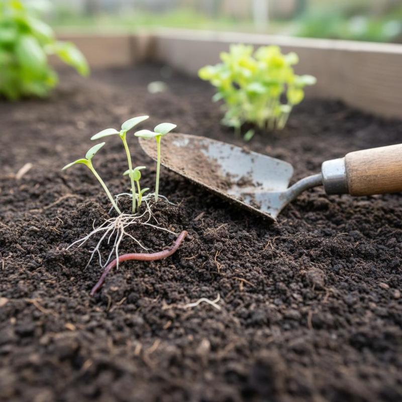 Lockerer Humusboden mit Regenwurm – aktives Bodenleben durch Gründüngung im Garten