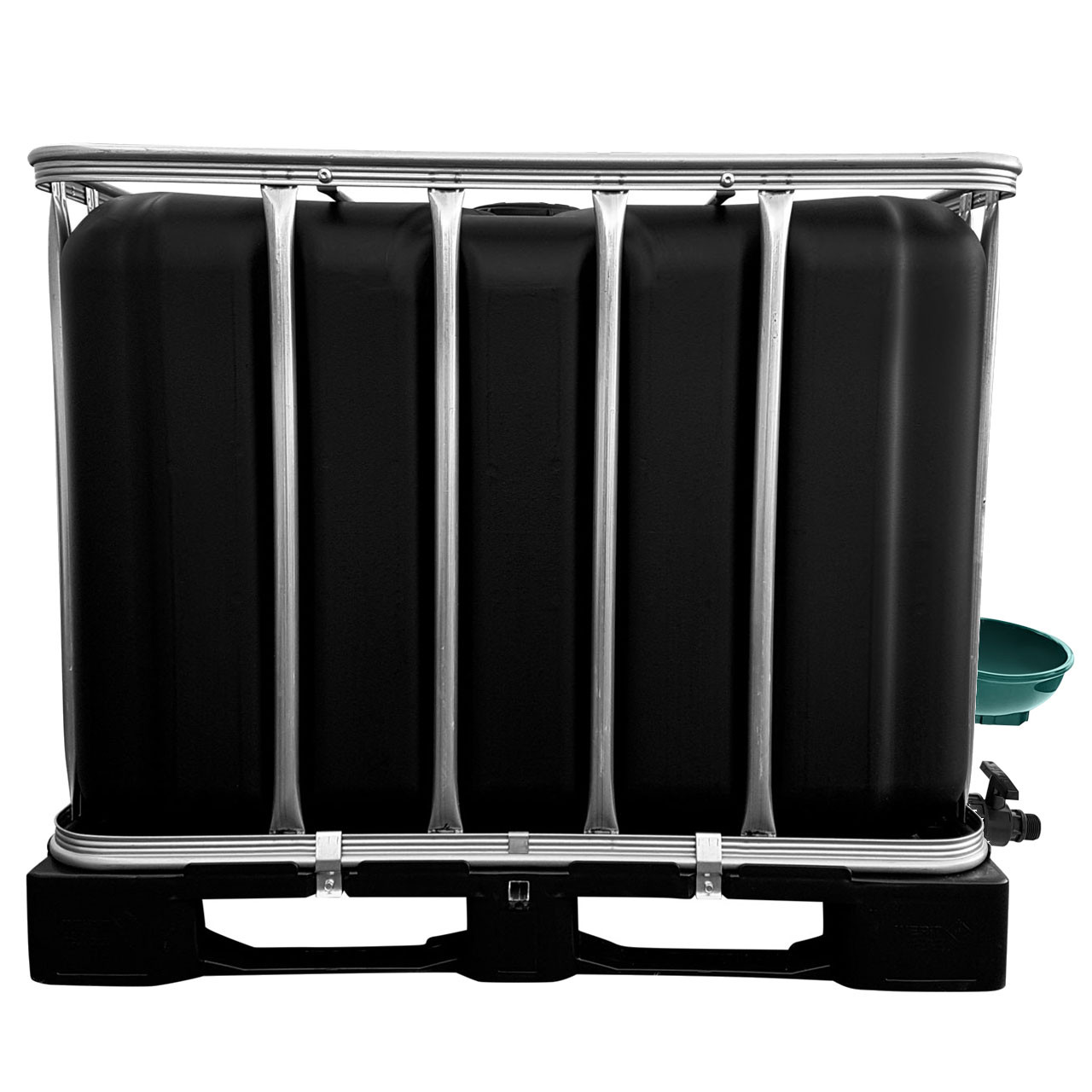 600l IBC Wassertank in SCHWARZ mit Tränkebecken auf PE-Palette NEU