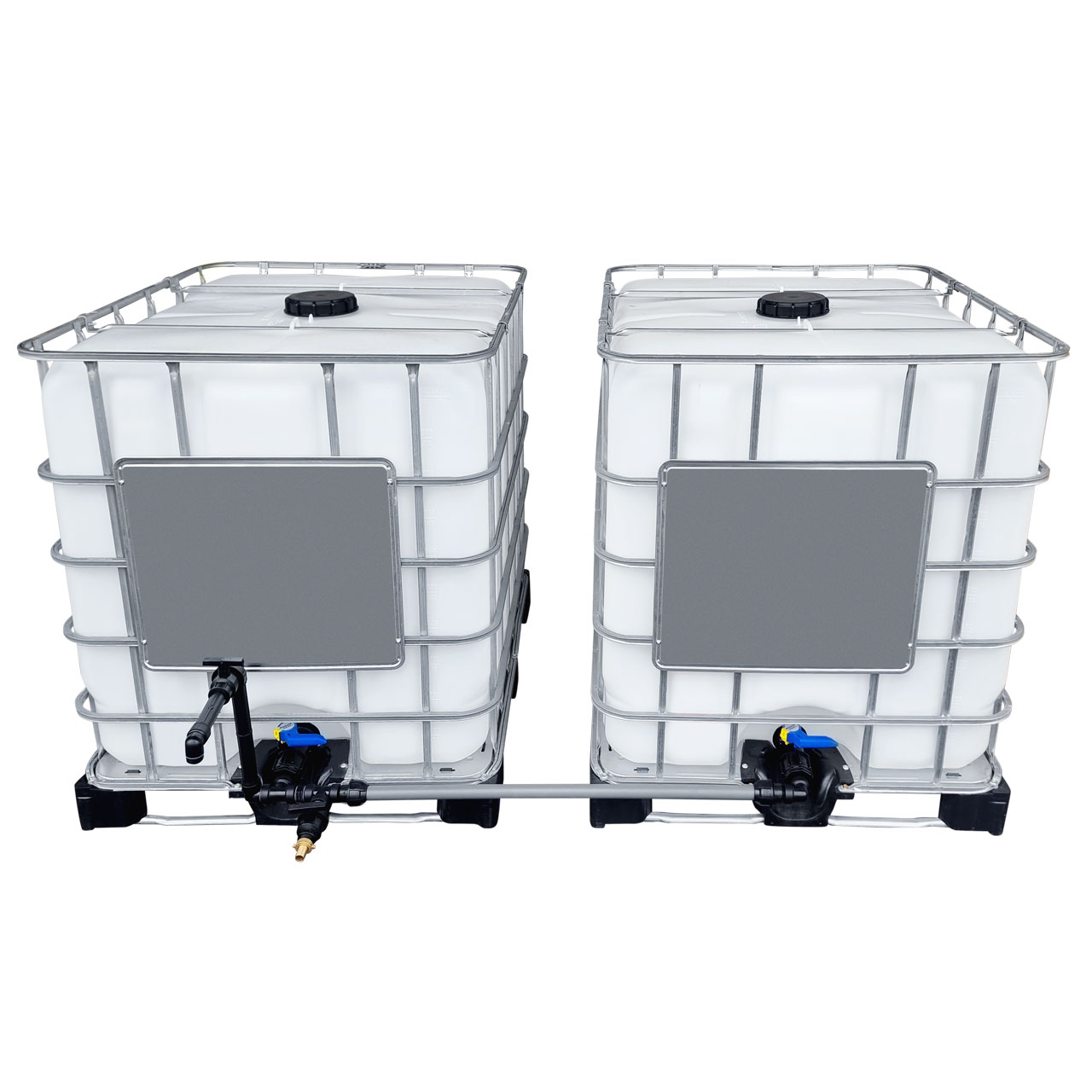 2000l IBC Wassertank nebeneinander Schwanenhals mit Rohr Tankverbindung