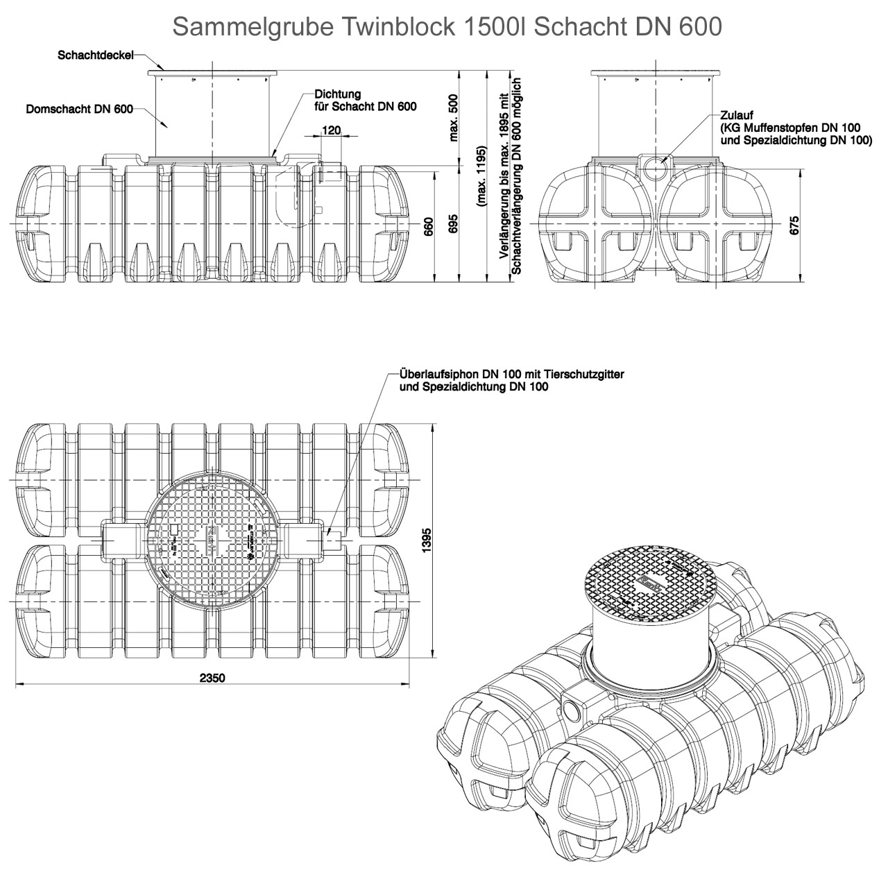 ROTH Flachspeicher Twinbloc® 1500 Liter Regenwasser Tank