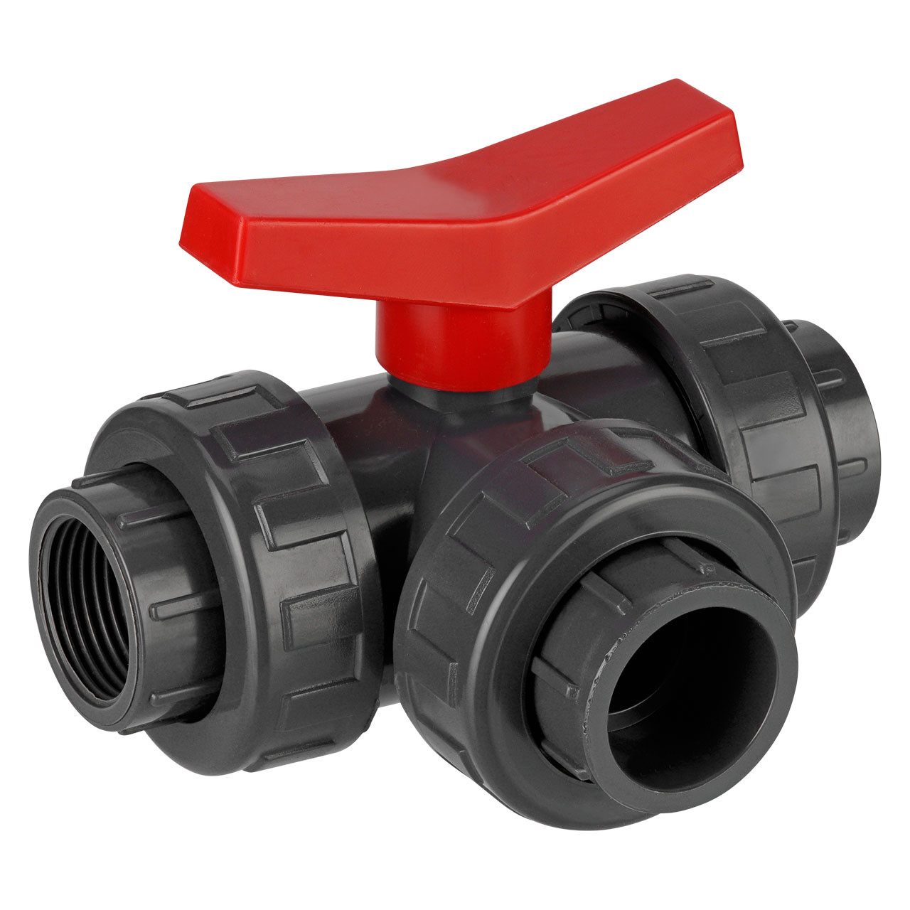 PVC-U 3-Wege-Kugelhahn T-Bohrung 3x Innengewinde