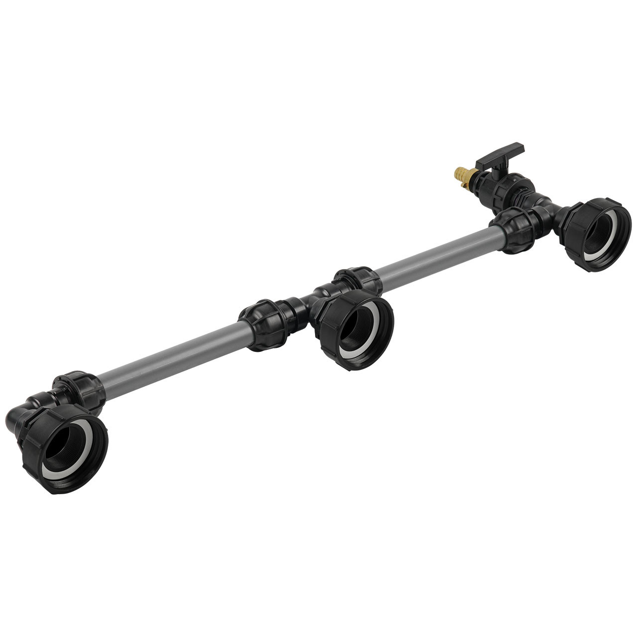 S100x8-Tankverbindung-3-IBC-nebeneinander-32mm-Rohr-2 IBC Adapter S100x8 - 3 IBC nebeneinander Tankverbindung 32mm Rohr