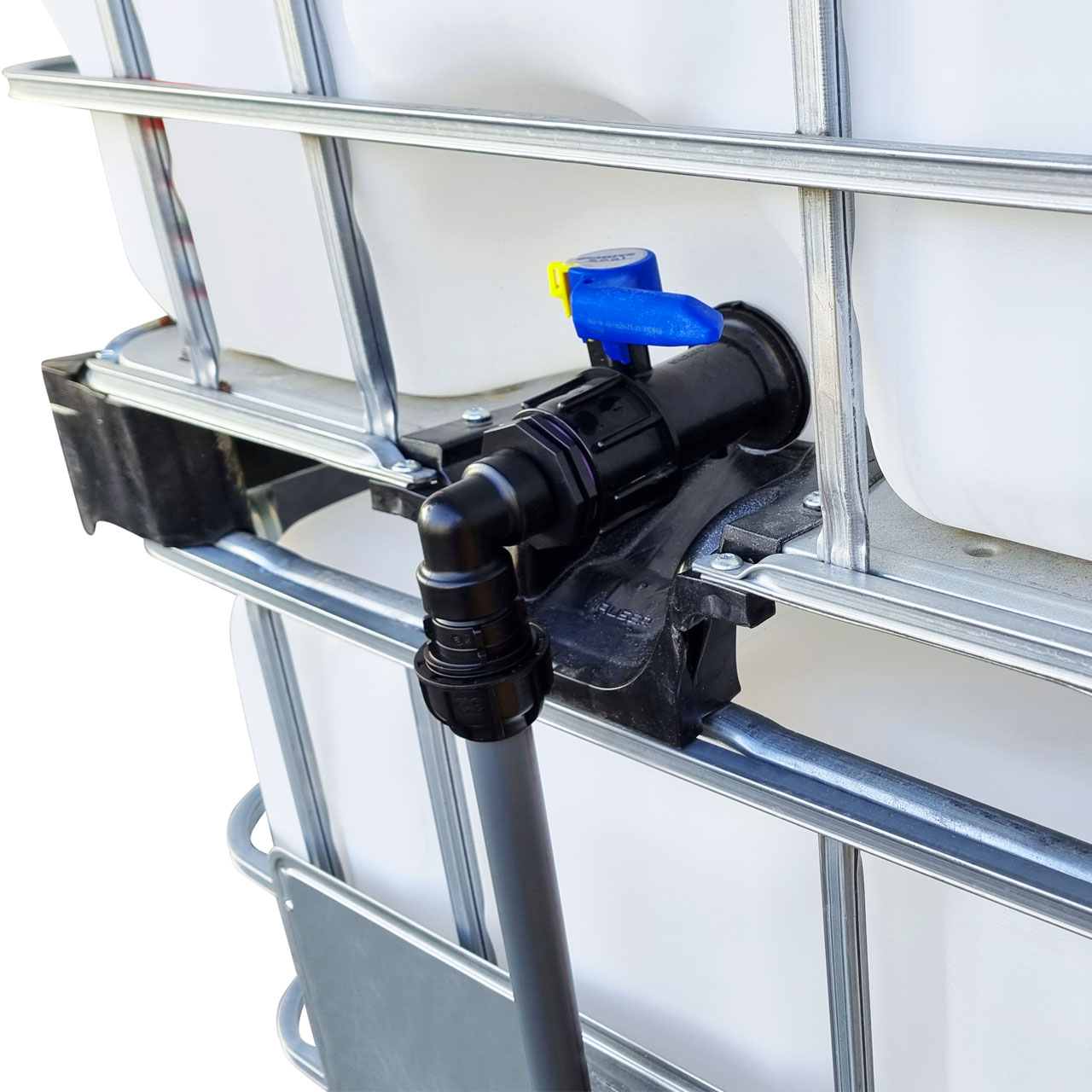 2000l IBC Wassertank übereinander mit Rohr Tankverbindung