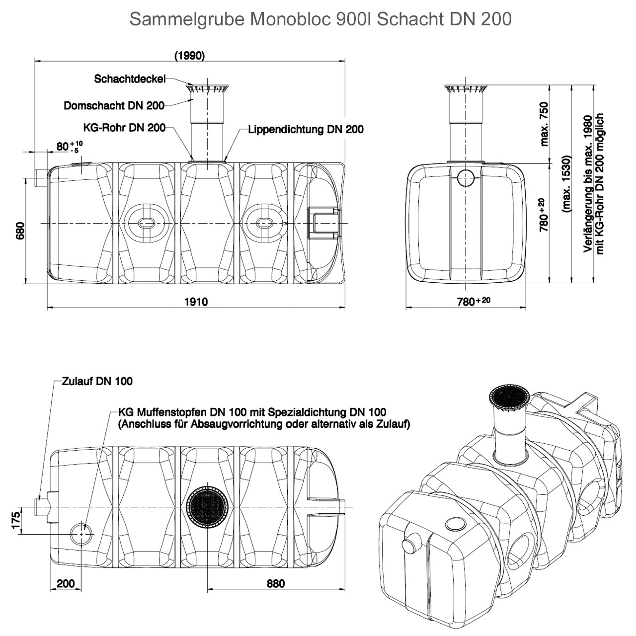 ROTH Sammelgrube Monobloc 900 Liter mit DIBt-Zulassung