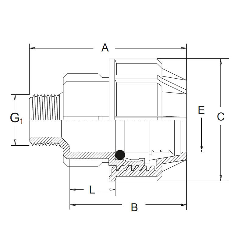 uebergangsmuffe-klemmverbindung-x-aussengewinde PP-Klemmfitting Klemmverschraubung Muffe Übergangsmuffe PE-Rohr Klemmverbindung x Außengewinde