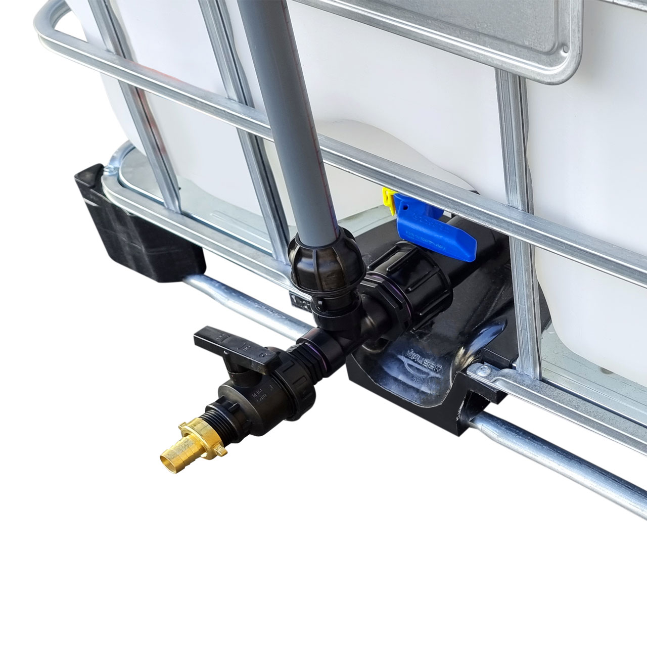 2000l IBC Wassertank übereinander mit Rohr Tankverbindung