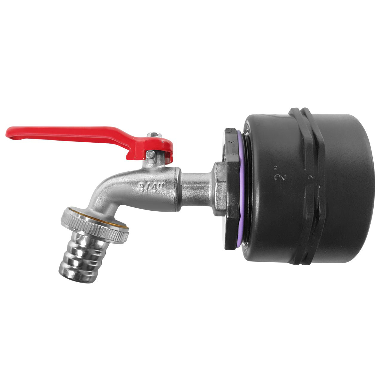 IBC Container Adapter BSP 2" (60mm) Feingewinde DN 50  - 3/4" Kugelhahn Profi Auslaufventil