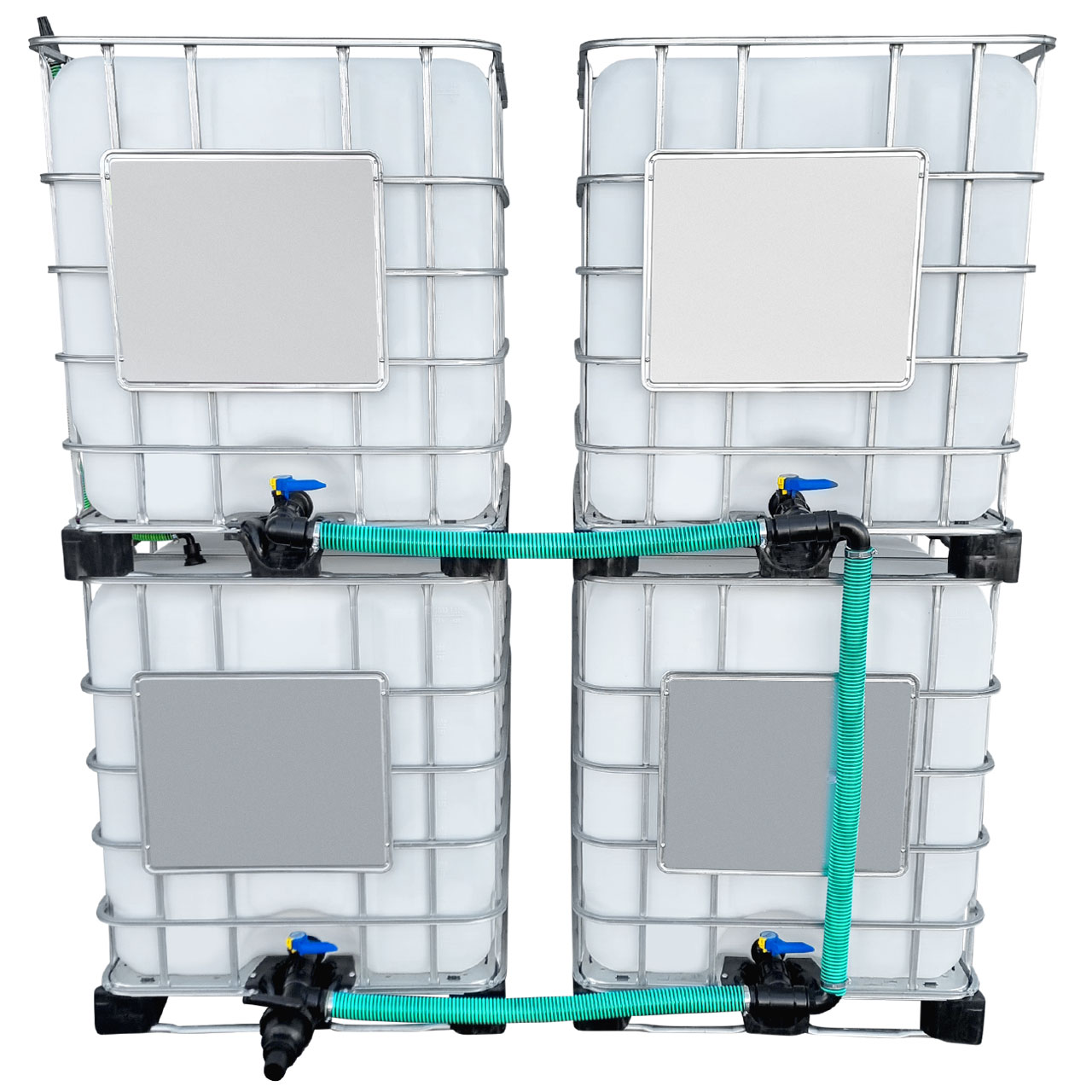 4000l IBC Wassertank neben-/übereinander mit 50mm Schlauch Tankverbindung