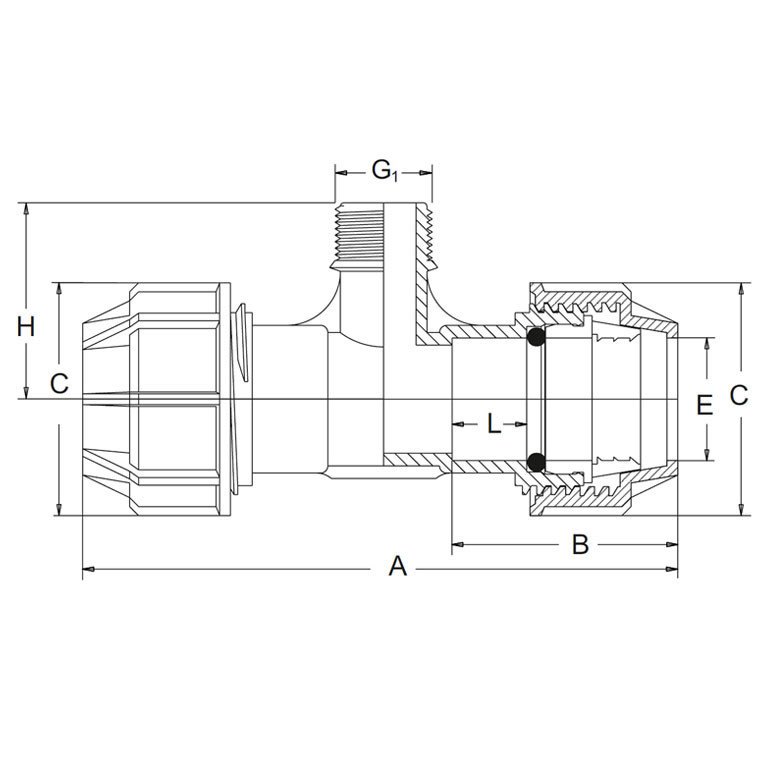 PP-Klemmfitting Klemmverschraubung T-Stück Klemmverbindung PE-Rohr Klemmfitting x Außengewinde