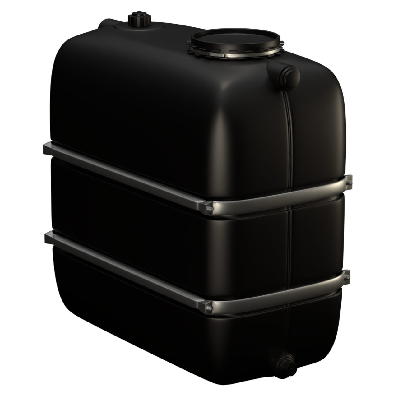 1100l Lagertank (Bandagen) mit Einlauf/Auslaufstutzen & Domöffnung schwarz