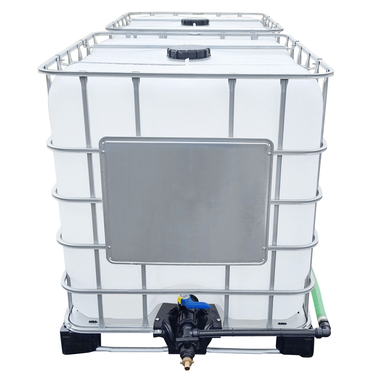 2000l IBC Wassertank hintereinander mit Schlauch Tankverbindung