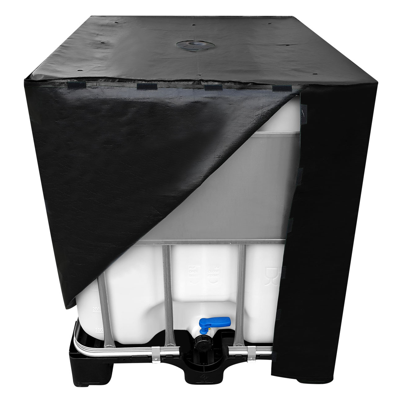 1000l IBC Container Cover UV-Schutz Gewebe mit Klettverschluss in Schwarz