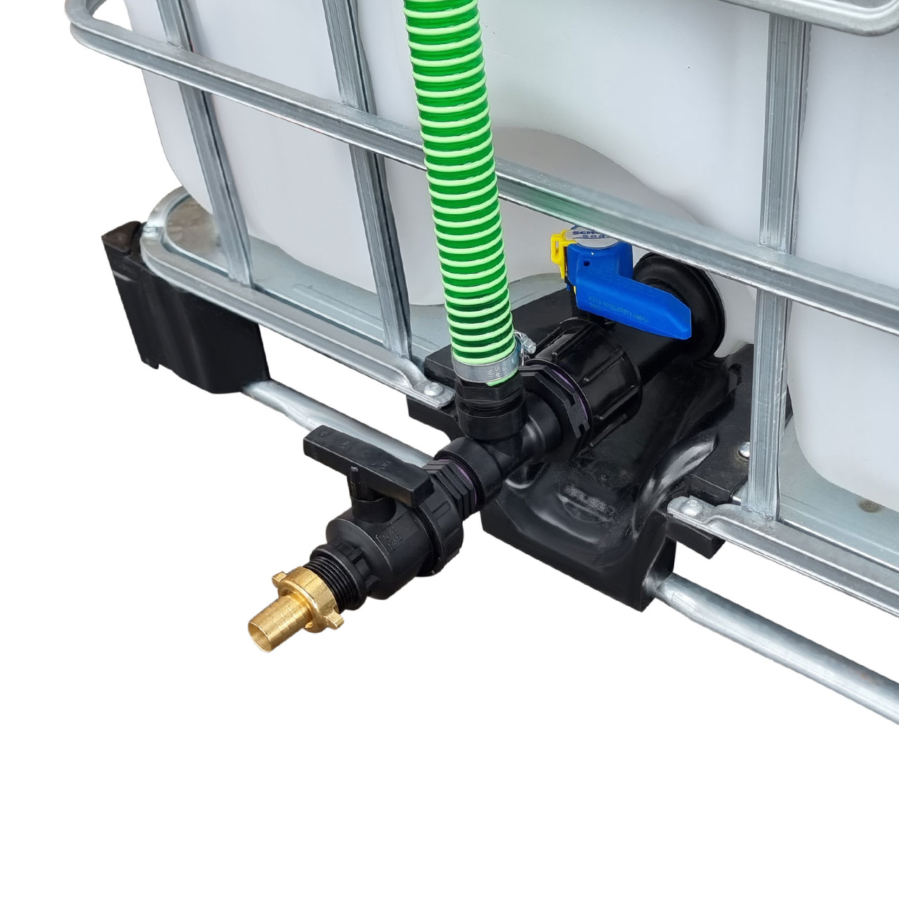2000l IBC Wassertank übereinander mit Schlauch Tankverbindung