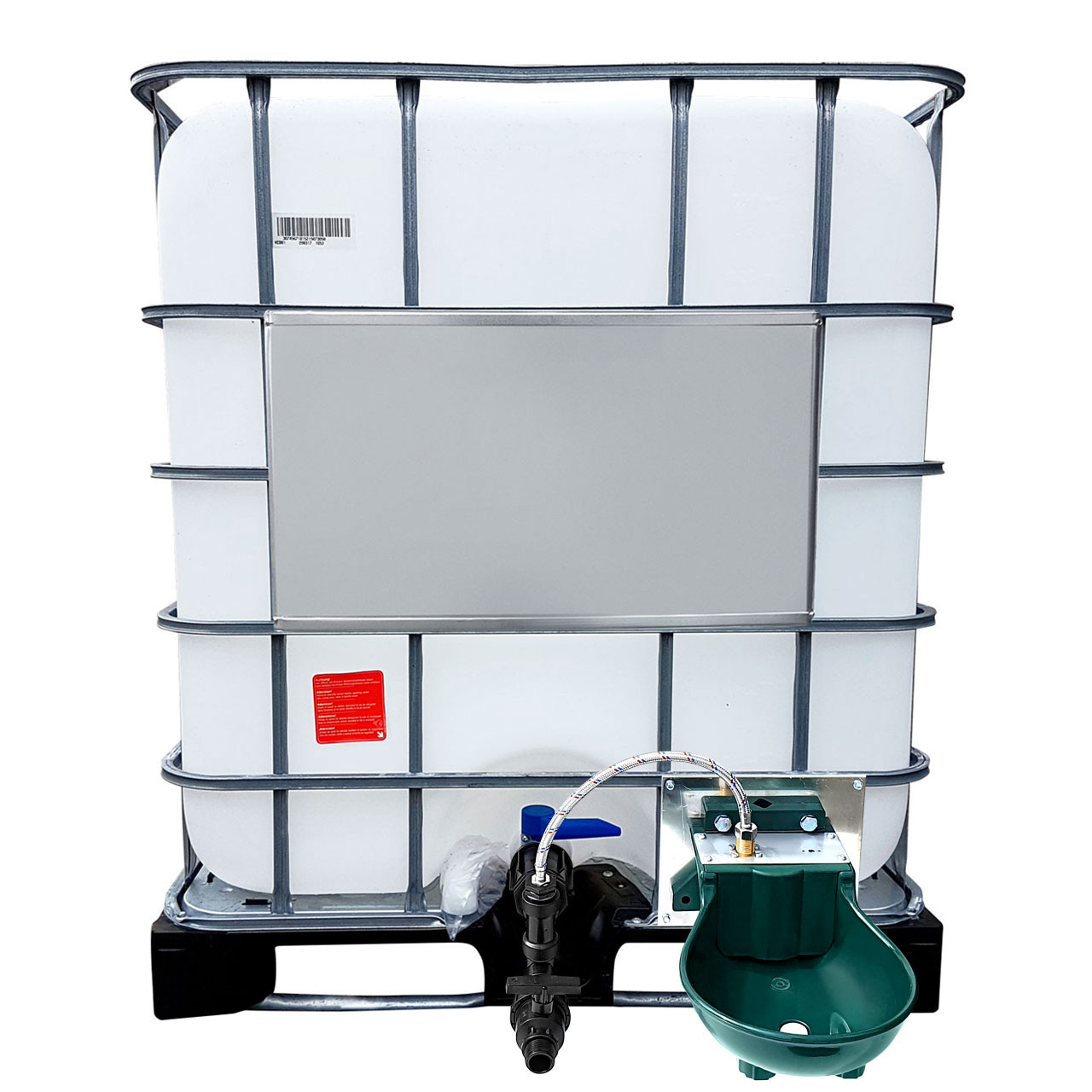 1000l IBC Wassertank mit Tränkebecken auf Stahl/PE-Palette NEU