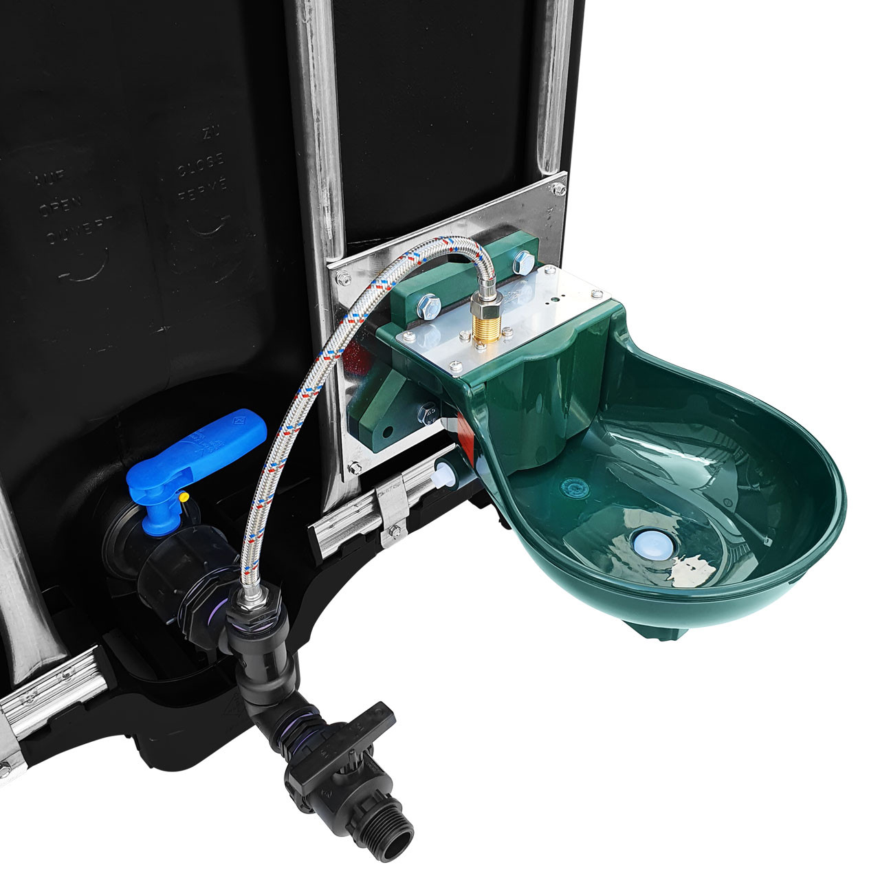 600l IBC Wassertank in SCHWARZ mit Tränkebecken auf PE-Palette NEU