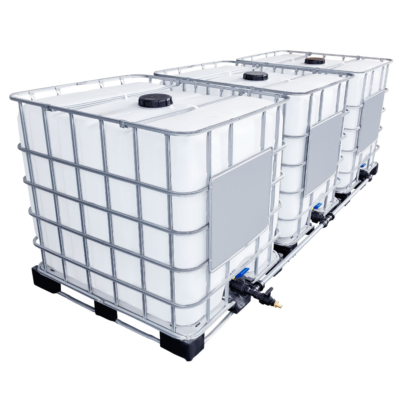 3000l IBC Wassertank nebeneinander mit Rohr Tankverbindung