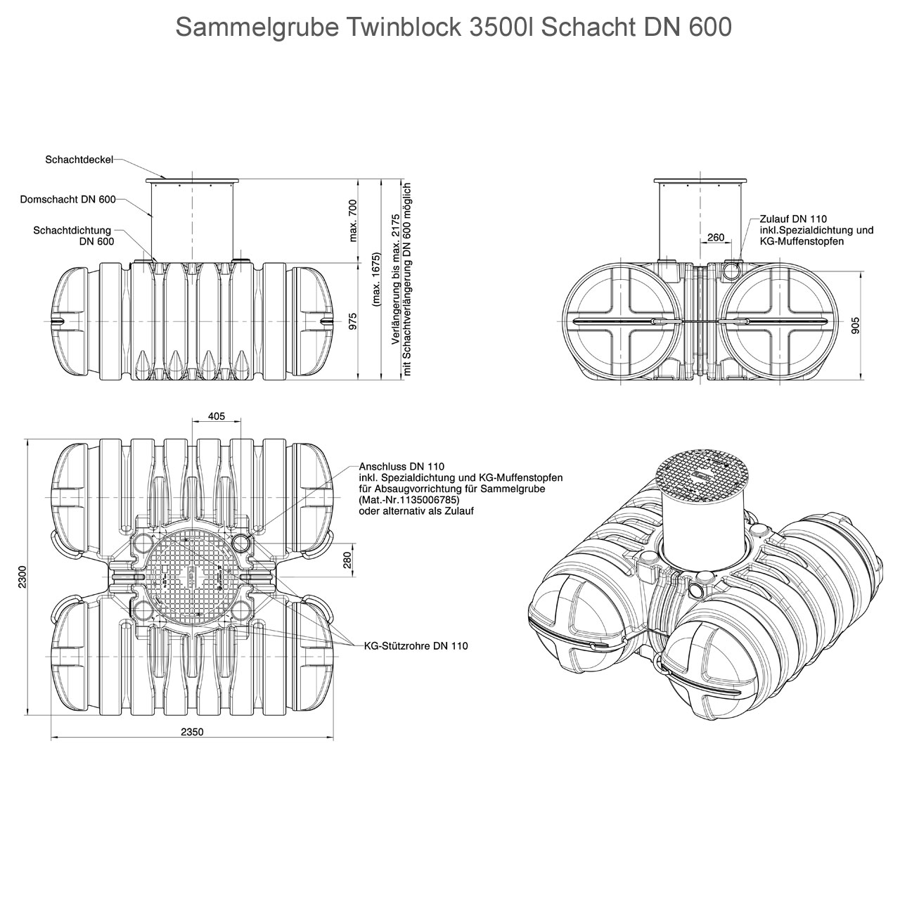ROTH Flachspeicher Twinbloc® 3500 Liter Regenwasser Tank