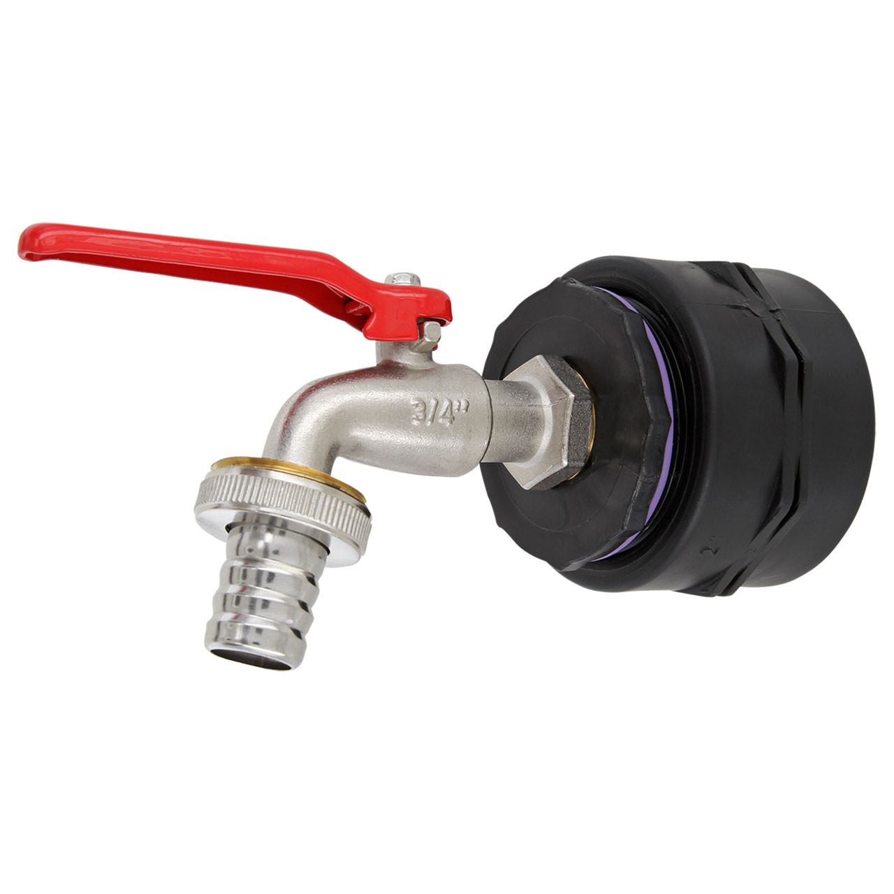 IBC Container Adapter BSP 2" (60mm) Feingewinde DN 50  - 3/4" Kugelhahn Profi Auslaufventil