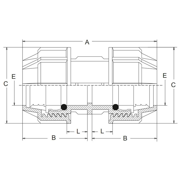 PP Klemmfitting Doppelmuffe 2fach Klemmverbindung