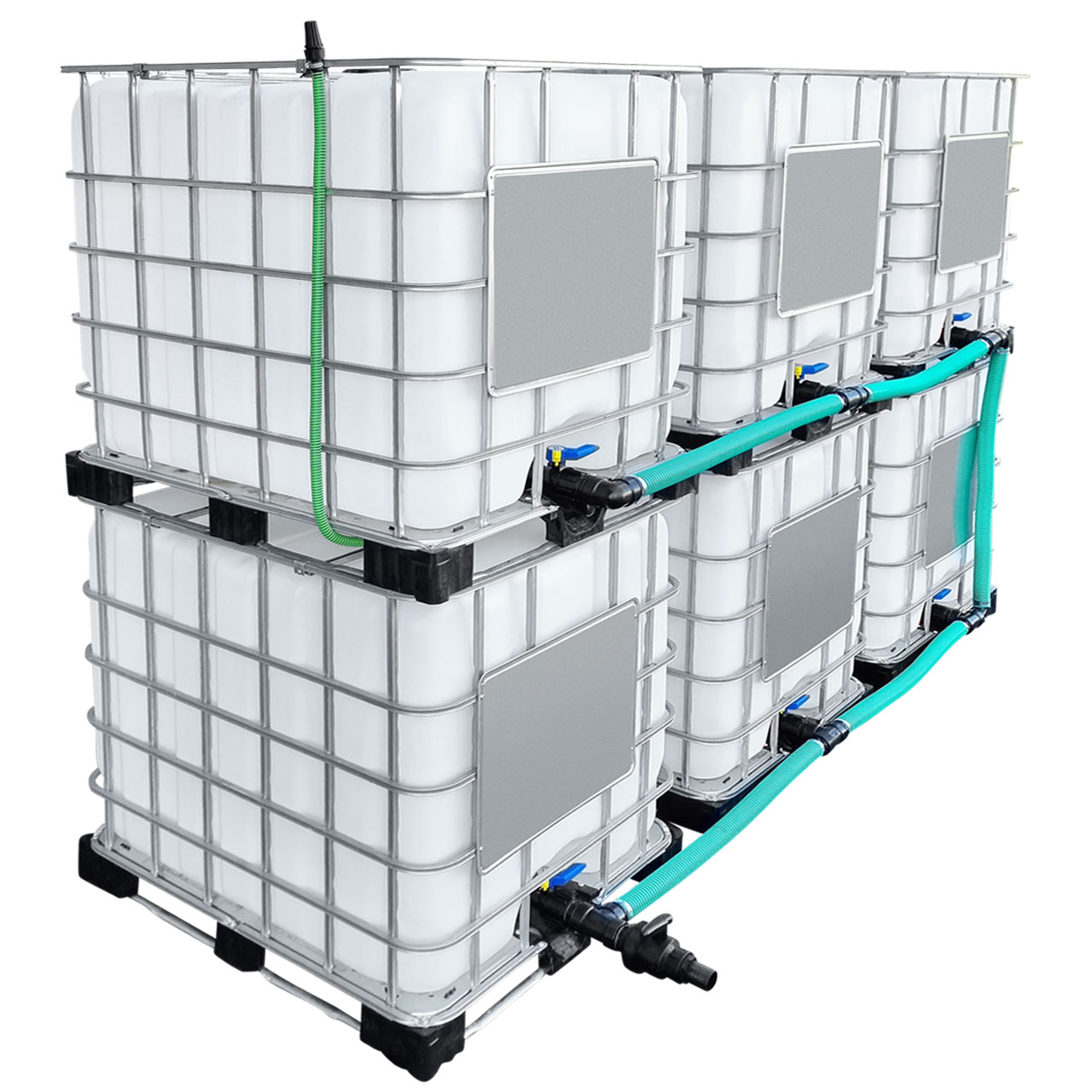 6000l IBC Wassertank neben-/übereinander mit 50mm Schlauch Tankverbindung