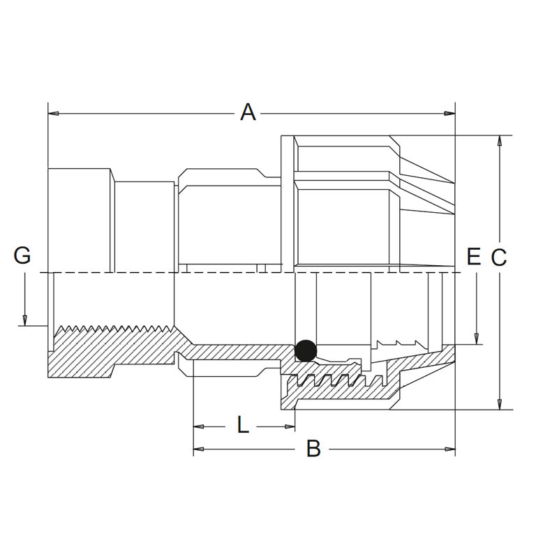 PP-Klemmfitting Muffe Übergangsmuffe Klemmverschraubung Klemmverbindung x Innengewinde